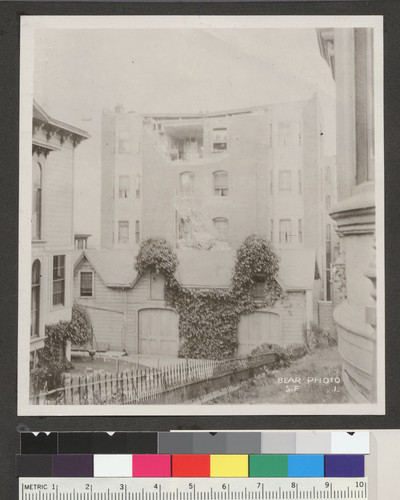 [Ruins of apartment building? Unidentified location.]