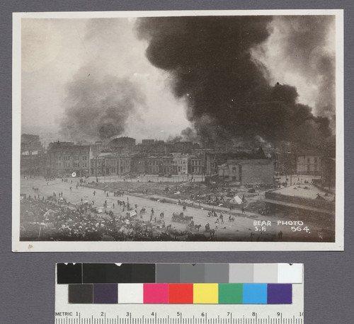 [View of fire. From near Market and Buchanan Sts.?]