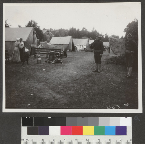 [Soldiers on duty in refugee camp. Golden Gate Park.]