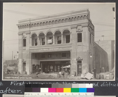 6 months after. First permanent theatre, burned district. [caption on print:] First Theatre after the Fire. [Colonial Theatre.]