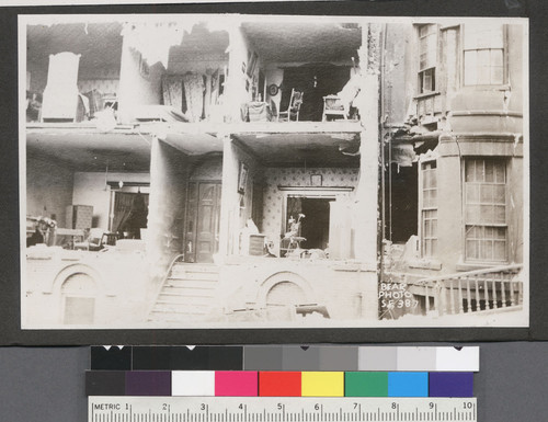 [Apartment building without front wall, near the home of photographer Arnold Genthe. Sacramento St.]