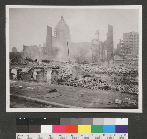 [Ruined lots. South of Market district? Call Building in distance, center.]