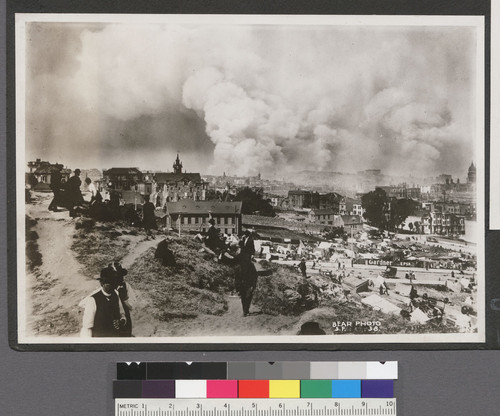 [Makeshift refugee camp near Market and Buchanan Sts. during fire.]