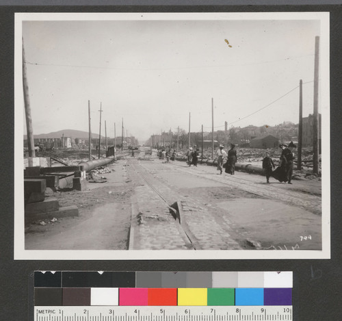 [Buckled cable car track. Unidentified location.]