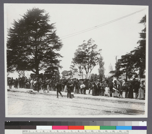 [Relief line at refugee camp. Hamilton Square?]