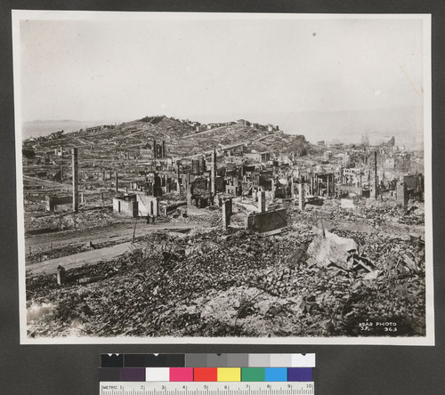 [Panoramic view of city from atop Fairmont Hotel. View looking northeast from Nob Hill toward North Beach and Telegraph Hill.]