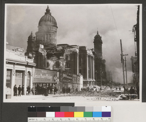 [View along Larkin St. near City Hall during fire.]