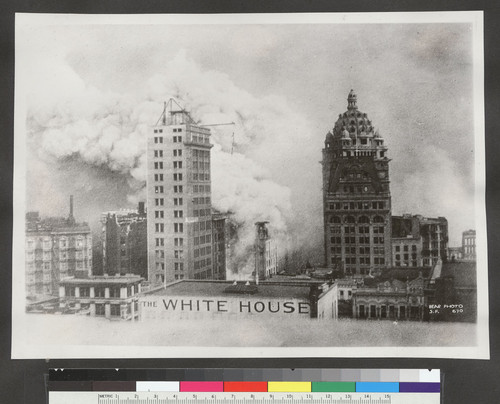 [Downtown during fire. Examiner Building, left; Call Building, right.]