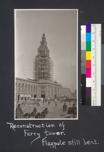 Reconstruction of Ferry tower. Flagpole still bent