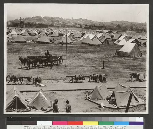 [Refugee camp, Fort Mason. Soldiers quarters in foreground.]