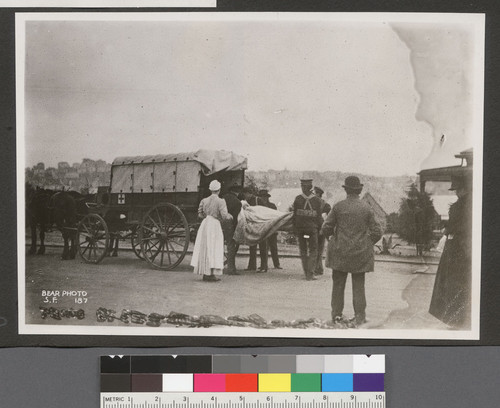 [Victim being placed in Red Cross wagon. Unidentified location.]