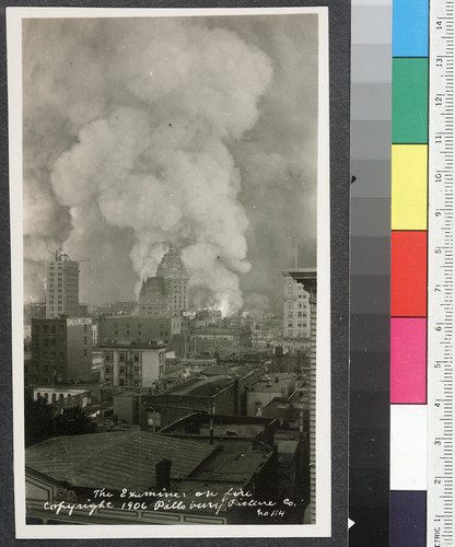 The Examiner on Fire. [Burning of Hearst Building at Market and Third Sts.]