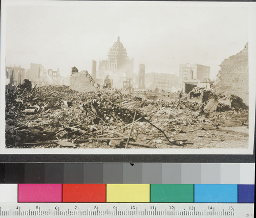 [Ruins and rubble, South of Market area. Call Building in distance, center.]
