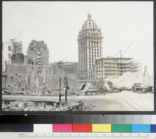 [View along O'Farrell St. near Stockton, looking toward Call Building.]