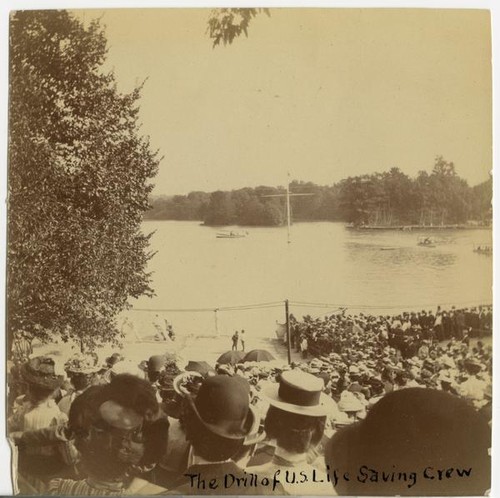 Drill of U.S. Life Saving Crew, lakeside (1 of 2)