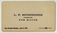 L. F. Sinsheimer: candidate for mayor, 1925