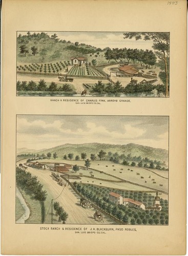 Fink, Charles, Ranch and Residence, Arroyo Grande; Blackburn, J. H., Stock Ranch and Residence, Paso Robles [On Same Plate]