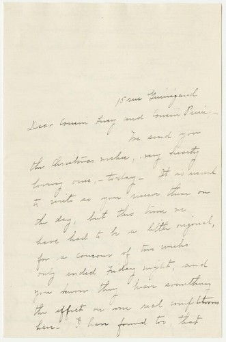 Letter from Julia Morgan to Cousin Lucy and Cousin Pierre Le Brun, December 25, 1898