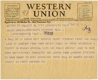 Telegram from William Randolph Hearst to Julia Morgan, January 24, 1927