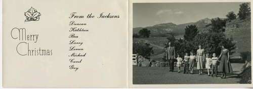 Jackson Family Christmas Cards, c. 1950-53.Duncan, Kathleen, Bea, Laryy, Loreen, Michael, Carol, Gay