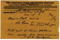 Telegraph from L. C. Routzahn