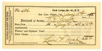 Receipt for dues, Knights of Pythias