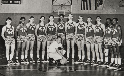 Keith Wilkes and Santa Barbara High School basketball players : 1969-70 ; l. to r. Dennis Muroka, Alton Hayes, Bob Verlaan, Louie Tomberg, Ron Murell, Coach Trigueiro, Keith Wilkes, Don Ford, Mike Macy, Bruce Crist, Bob Demetriou, Bob Thompson, Dave Jackson, Keith (later Jamaal) Wilkes became a famous professional player