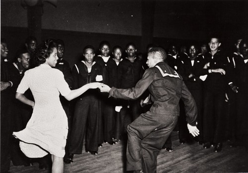 Dance for African American enlisted personnel at Camp Rousseau Seabee Camp at Port Hueneme : September 1943 ; at this time the dances were segregated