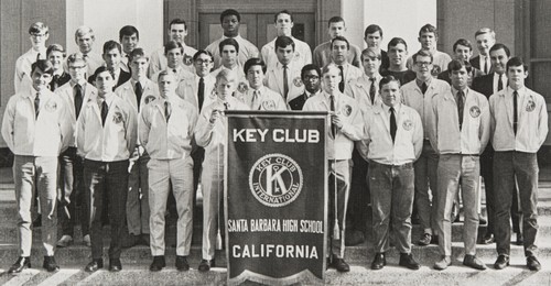 Sam Cunningham, Key Club member : SBHS Key Club is one of 3310 charter members of Key Club International. The sole function of the honorific Key Club is to provide service to the school and community. Key Club marshalled the fiesta parade, painted the bleachers at Peabody and La Playa Stadiums, took students from hillside house bowling and helped the Council of Christmas Cheer, 1969. Row 1 : Rui Oppermann, Joe Escobar, Sam Cathcart, Tom Anderson, Dana Meaney, Ted Lannon, Josh Brown, Rick Glass. Row 2 : Neil Martin, Erik Davis, Art Louie, Paul Sugino, Ronald Ray, Hilary Dozer, Bob Godfrey, Mr. Larson. Row 3 : Dan O'Malley, Richard Chavez, Dennis Meaney, Greg Rose, Stephen Ray, David Gibbons, Jeff Kinsell, Bob Love. Row 4 : Randy Pendleton, Mike Lee, Peter Grant, Ugo Arnoldi, Sam Cunningham, Chris Clemens, Bob Verlaan, Mitch Perry, Lynn Porter, Jim Wells