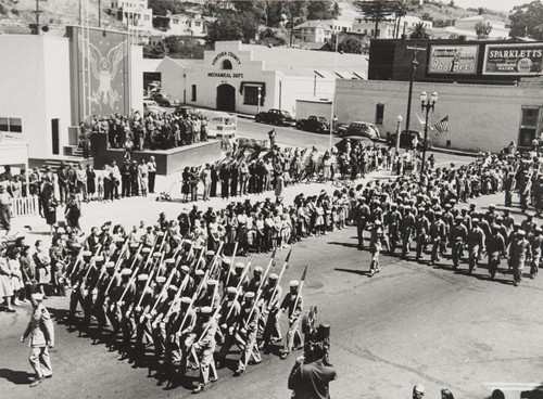 Port Hueneme Seabees at Bond Rally Drive in downtown Ventura : September 1943