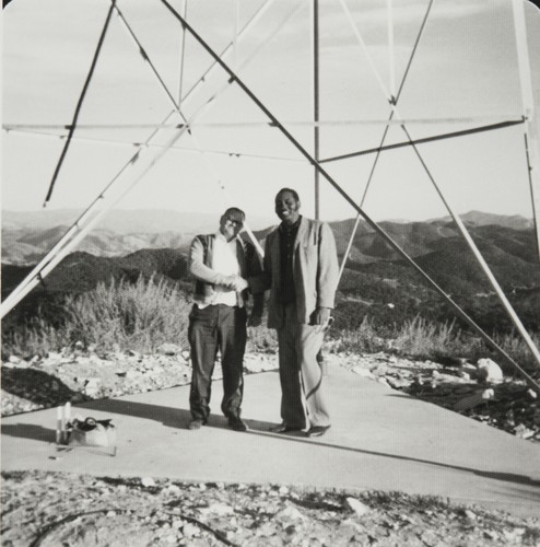 Base of radio tower ; Bernie Dacus and Phil Wilson, Bull Canyon Road