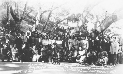 Seventh Annual Lompoc Filipino Community Picnic, Miguelito Park, Lompoc : July 28, 1940. Present is the Honorable Francisco Varona, Labor Comissioner and head of the National Division at the Resident Comissioner's office in Washington, D. C