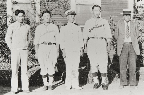 Masayoshui and Fukuo Maruyana, a member of the Eto Family visiting from the Japanese Navy, Karl Taku and K Taku : about 1930