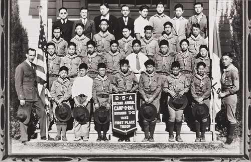 First place Boy Scouts of America Troop at 2nd Annual Camp-O-Ral : 1932 ; Eagle Scout Paul Kurokawa organized the troop ; pictured at San Luis Obispo Buddhist Church