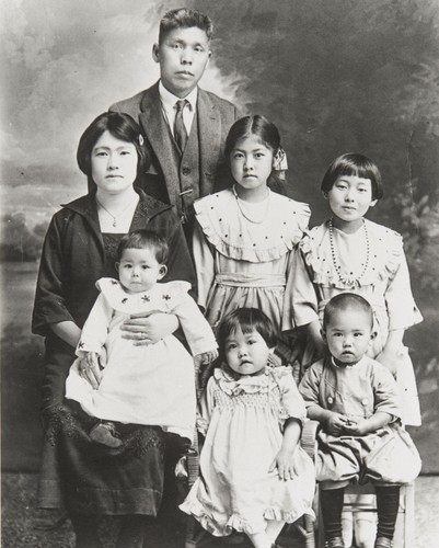 Shingoro Takasugi Family. Top: Shingoro. Middle: Yasuye (holding Shika), Kaneko and Hisaye. Bottom: Midori and Nao (later an Oxnard Councilman and Mayor, and in 1992 State Assemblyman).Shingoro Takasugi