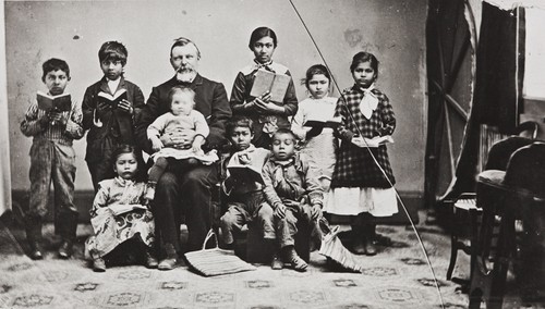 Mission teacher and Indian pupils : 1885