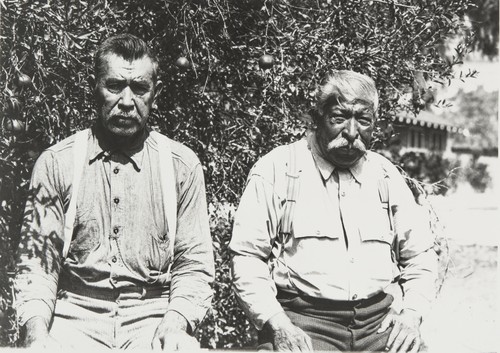 Francisco More and Jose Juan Olivas at Saticoy : 1931. Both were raised at the Ventureño Chumash Community at Saticoy in the 1860s