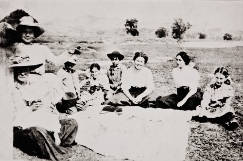 Salinan family picnic at Morro Bay : circa 1916 ; María Antonia Pierce (née Baylon), at viewer's left holding pie