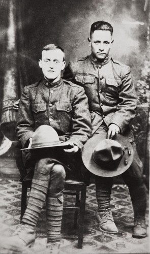 John A. Barrios (on viewer's right) and friend in uniform, World War I