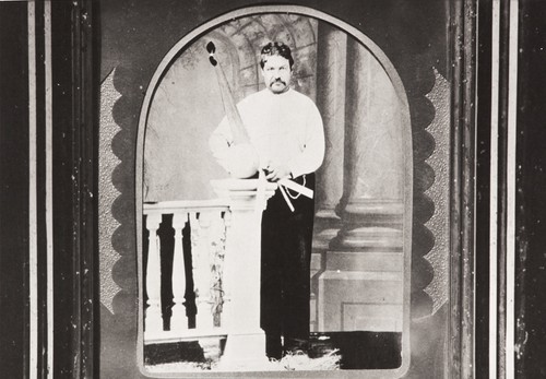 Juan Estevan Pico (1841-1901) with the tools of his profession, carpentry ; Pico took an interest in preserving a record of his native Ventureño Chumash language and developed his own linguistically accurate orthography that surpassed that used by contemporary scholars