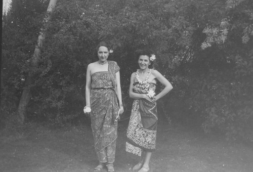 Minerva Club members modeling international fashions, February 1946