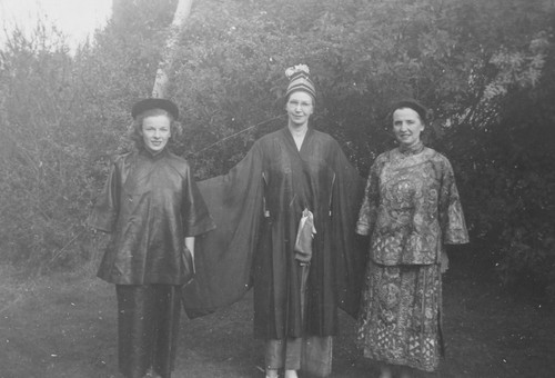 Minerva Club members modeling international fashions, February 1946