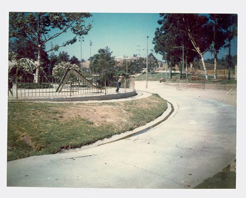 View of the walkway and playground at City Terrace Park