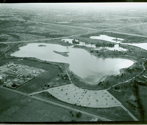 Aerial view of Legg Lake at Whittier Narrows Recreation Area