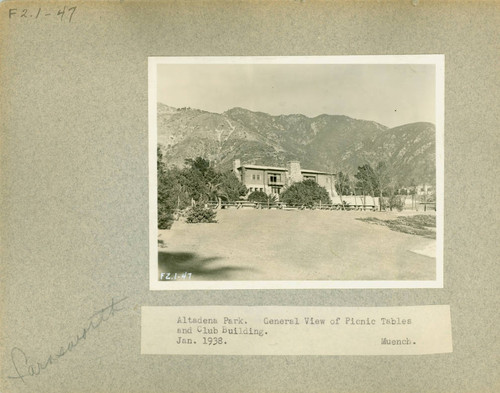 View of the picnic area and William D. Davies Memorial Building at Charles S. Farnsworth Park