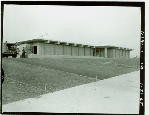 View of construction of the pool house at La Mirada Park