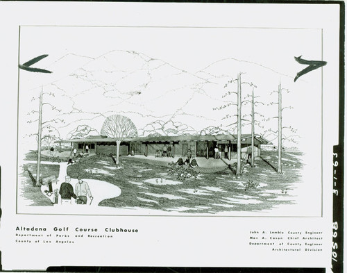 Architectural illustration of Altadena Golf Course clubhouse