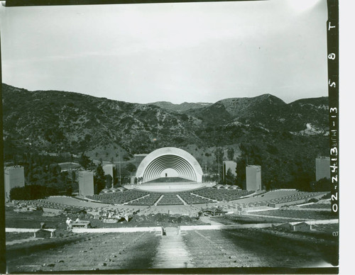 View of the Hollywood Bowl seating area and bowl shell