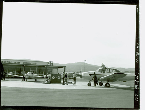 View of an airplane at Brackett Field Airport near Frank G. Bonelli Regional Park