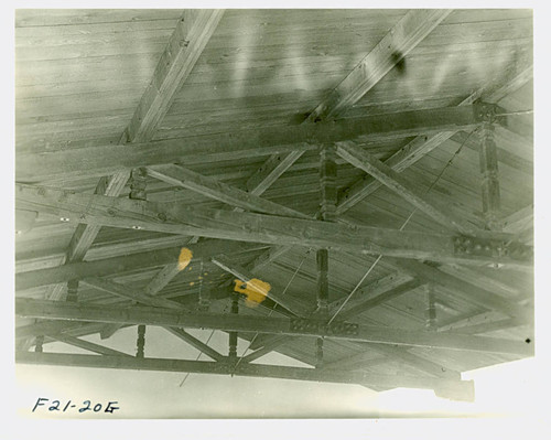 View of roof trusses inside the Davies Building at Charles S. Farnsworth Park